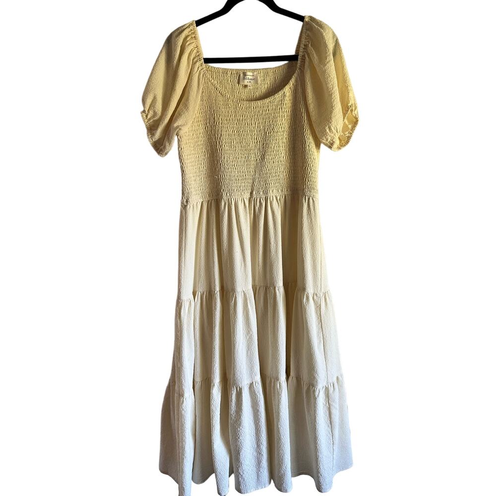 Bohme Ruched Bodice Dress Tiered Midi Dress Cream Size XL